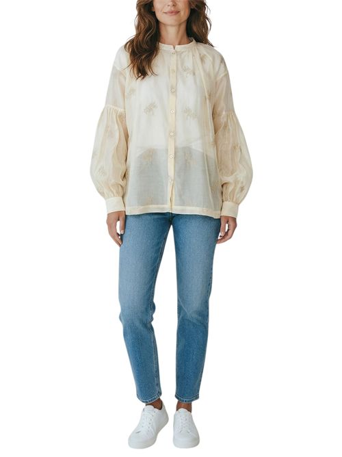 camicia donna in chiffon riacamato beige Milva Mi | 9342ORO